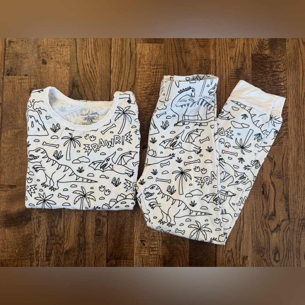 New Caden Lane Colorable Bamboo Pajama Set Jurassic Playground‎ Dinosaurs 5 6 1